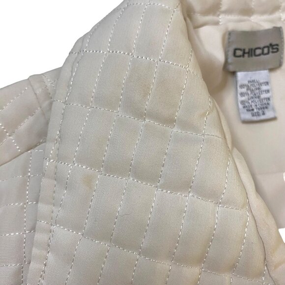 Chico's Ivory White Puffer Quilted Moto Jacket Women's M-12 Neutral Modern - Picture 11 of 11